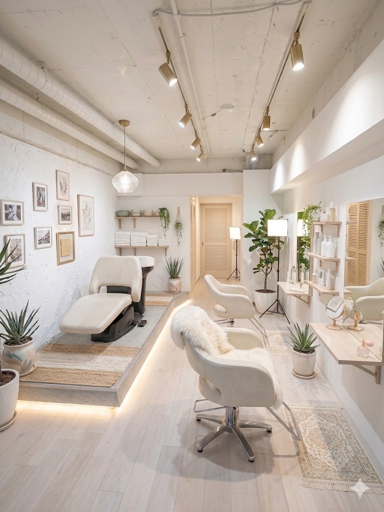 ホワイト×ナチュラルスタイルに仕上げたサロン内装